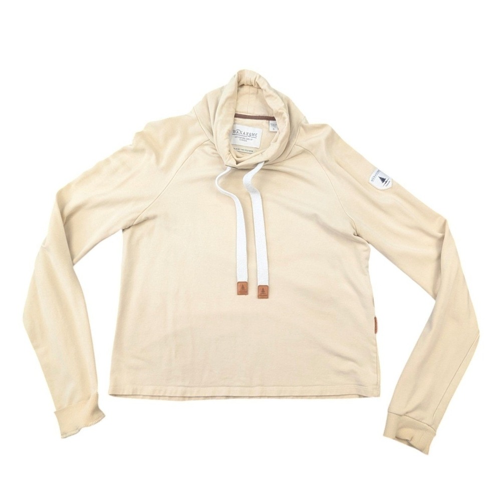 Wanakome Cowl Neck Sweatshirt Beige Tan Size S Cotton Modal Blend Long Sleeve